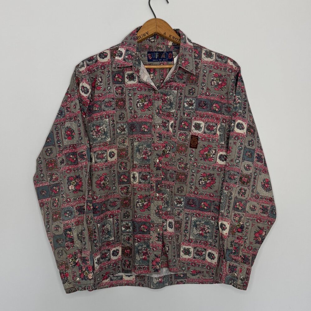 Vtg 90s Buffalo 100% cotton oversized floral paisley print button up shirt / M